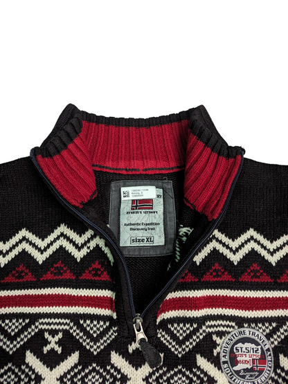 Vintage Nordic Style Sweater XLarge - Closer Zipper View