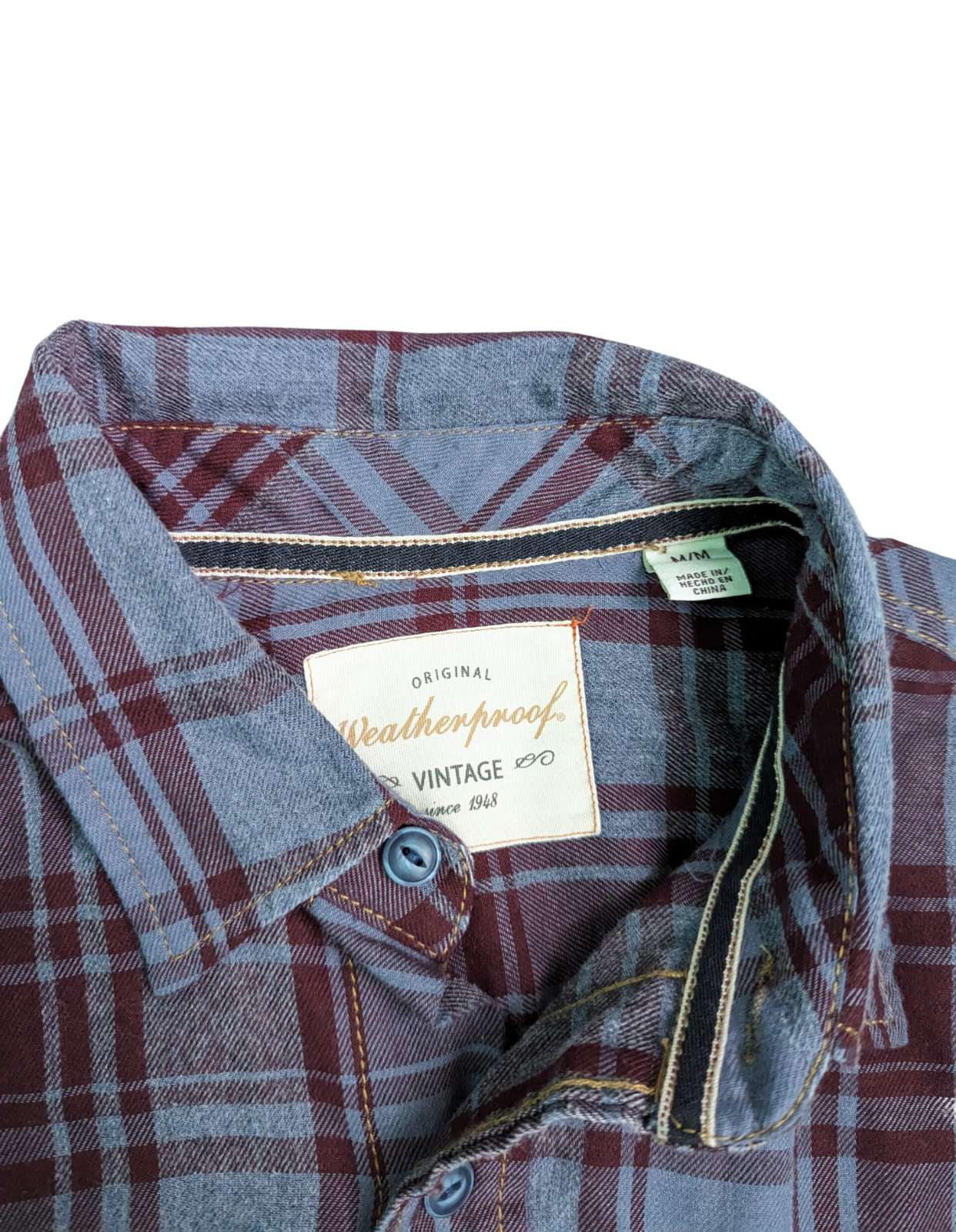 Vintage Plaid Long Sleeve Shirt - Collar View