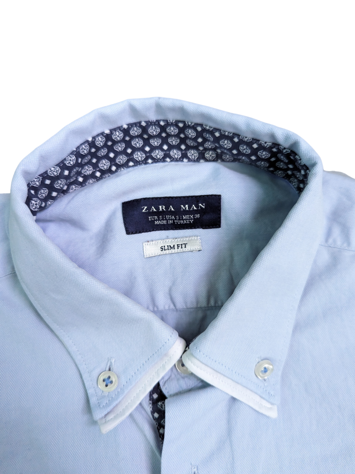 Light Blue Long Sleeve Zara Shirt - Collar View