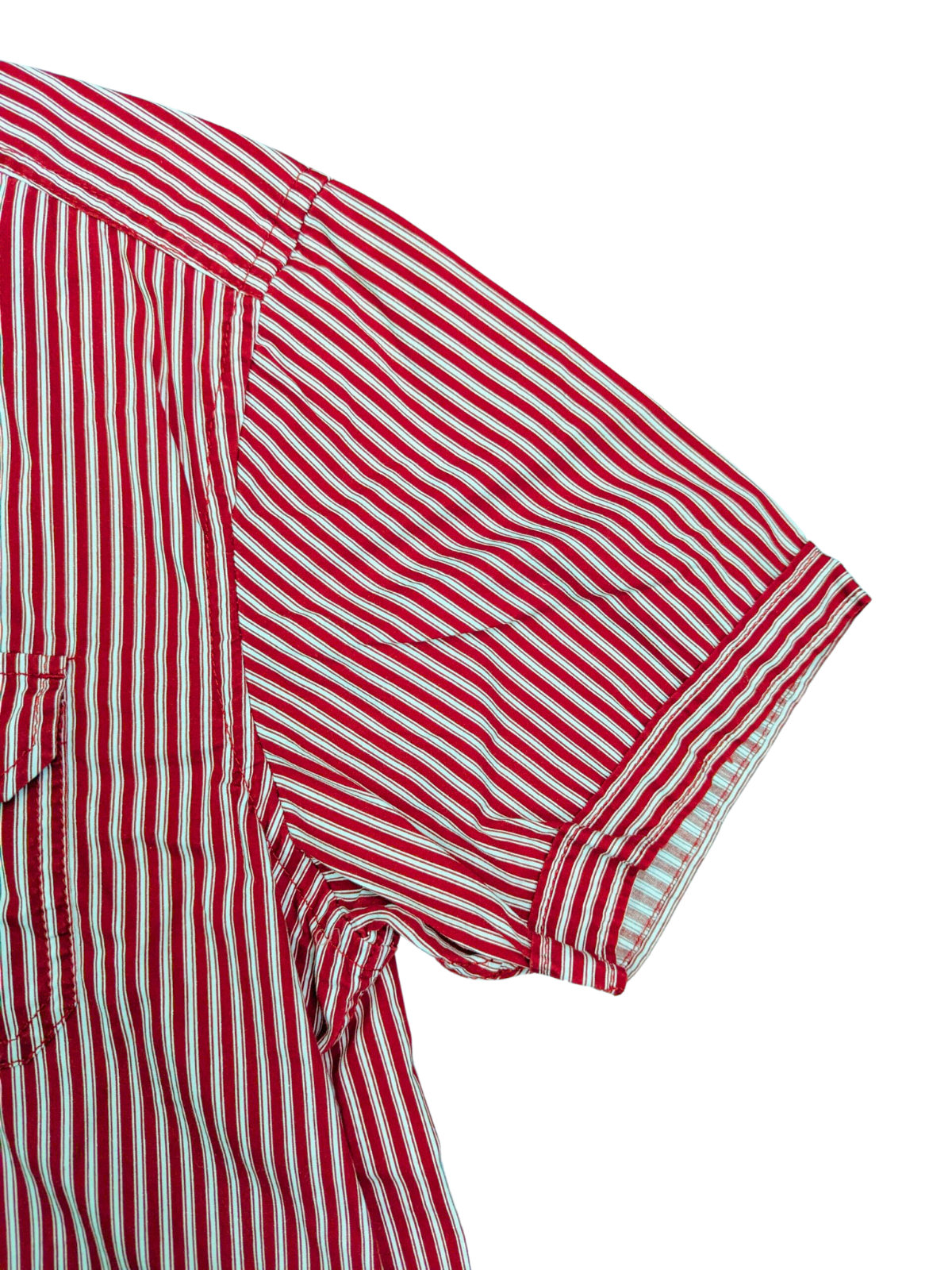 Vintage Red/White Vertically Striped Short Sleeve S.Oliver Shirt - Sleeve