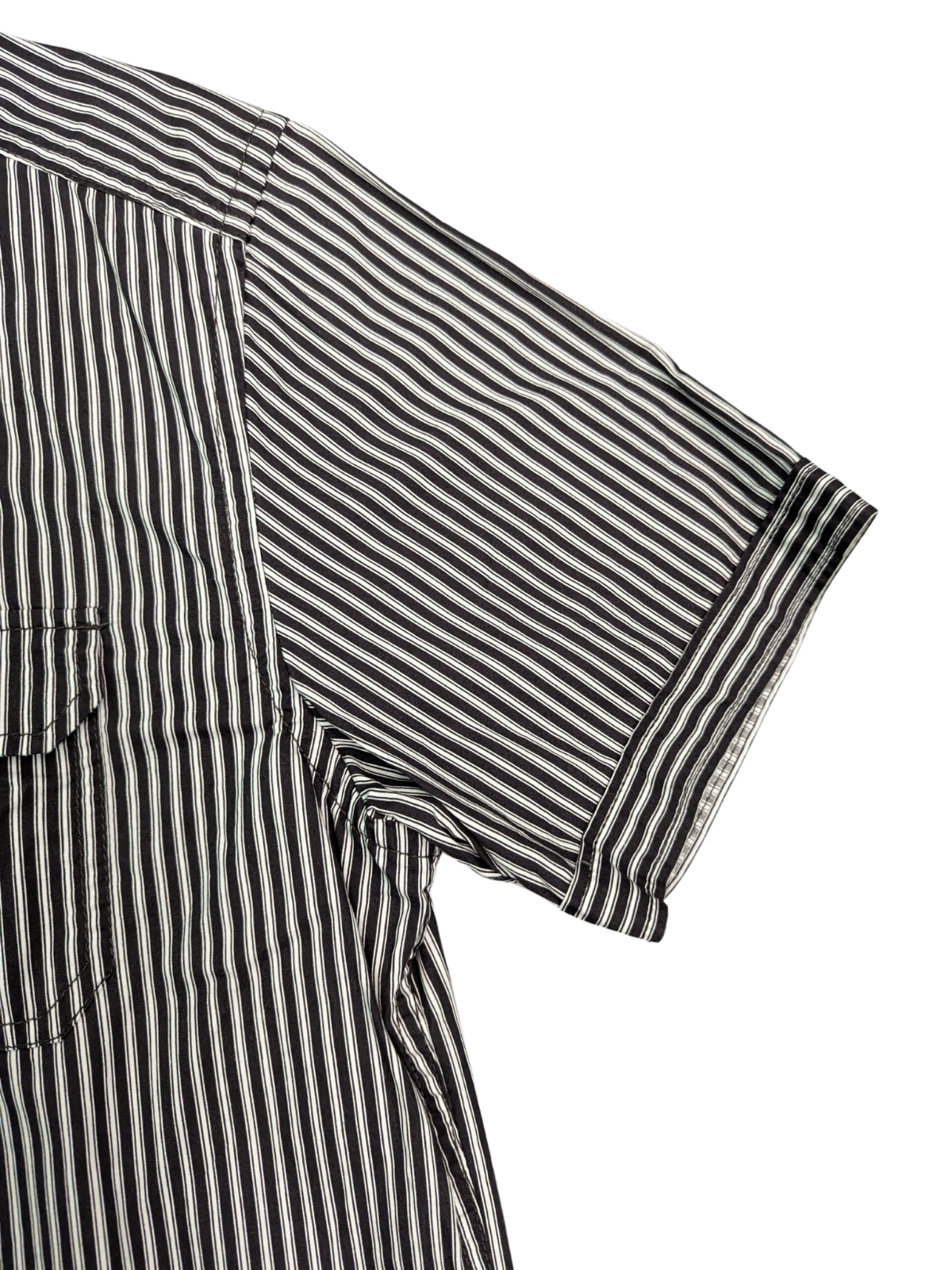 Vintage Black/White Vertically Striped Short Sleeve S.Oliver Shirt - Sleeve