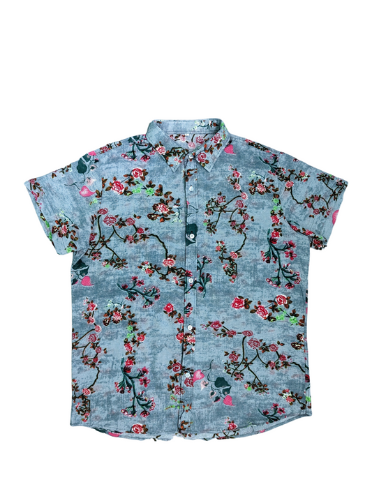 Vintage Floral Pattern  Short Sleeve Shirt - Front View