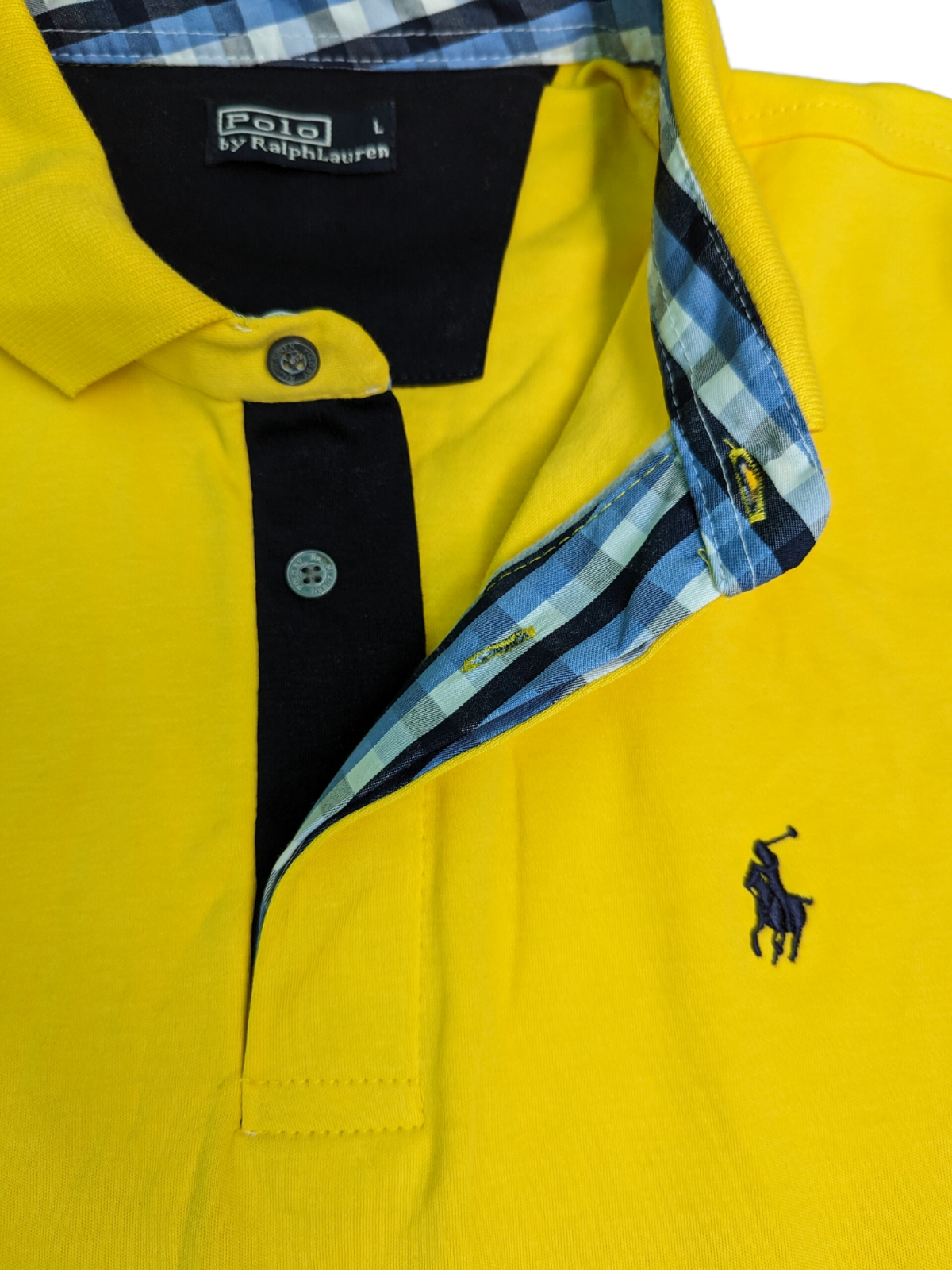 Vintage Yellow Short Sleeve Ralph Lauren Polo  Shirt - Collar View