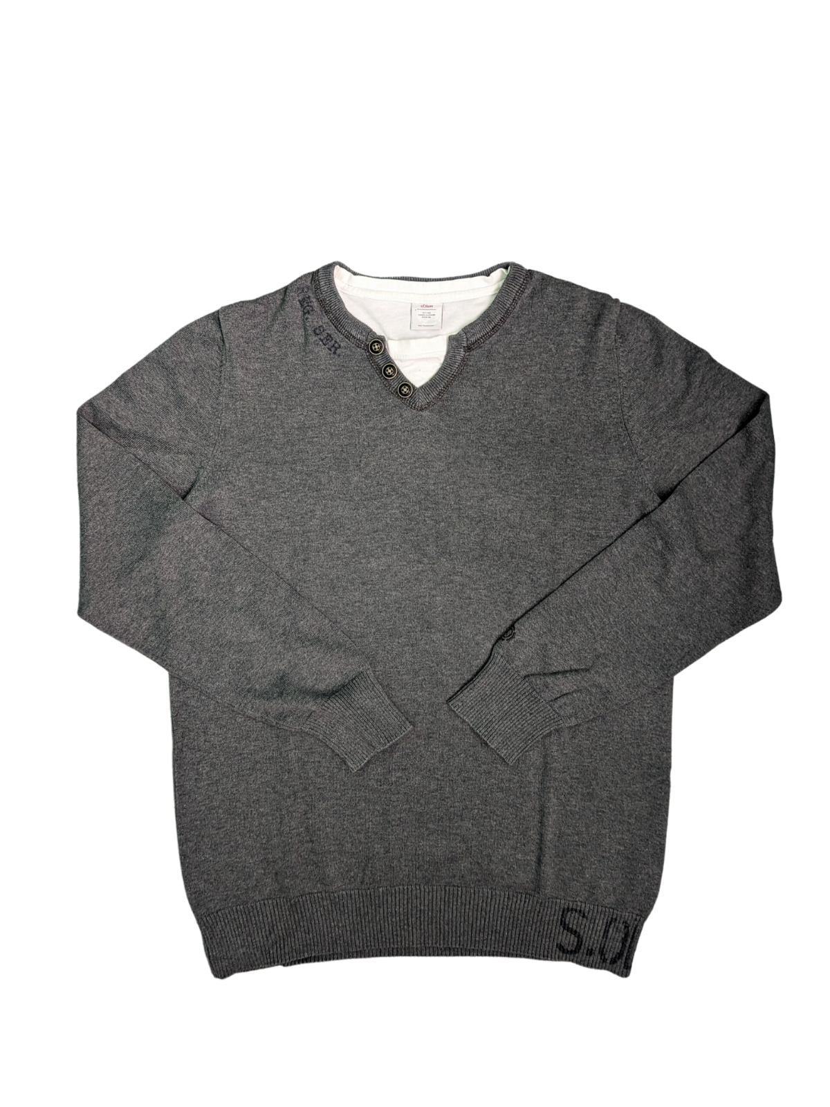 Vintage Charcoal Grey S.Oliver V-Neck Sweater - Front View