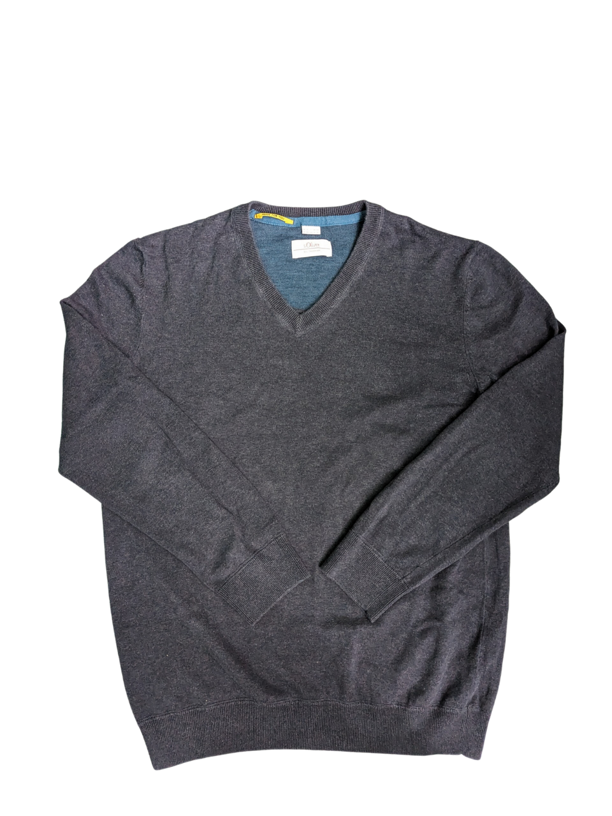 Vintage Carbon Grey S.Oliver V-Neck Sweater - Front View