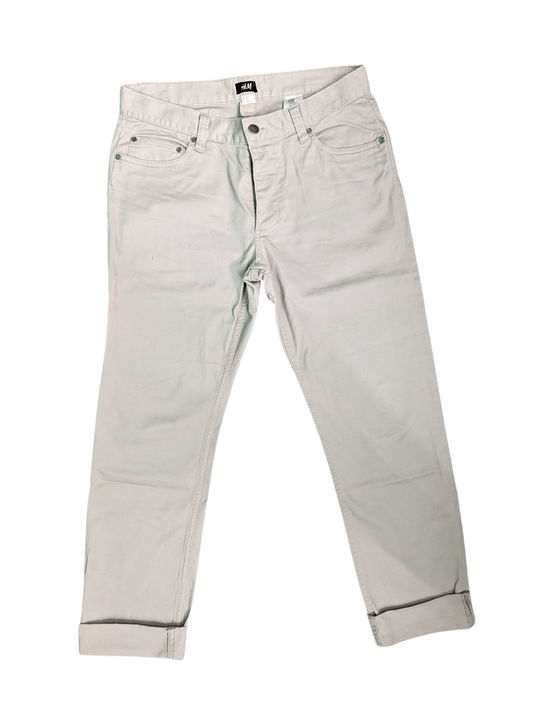 Relaxed Straight Cut H&M Pants Light Grey - Front View 1