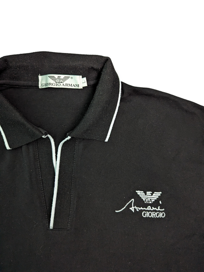 Vintage Black Short Sleeve Emporio Armani Polo Shirt - Front View With Logo