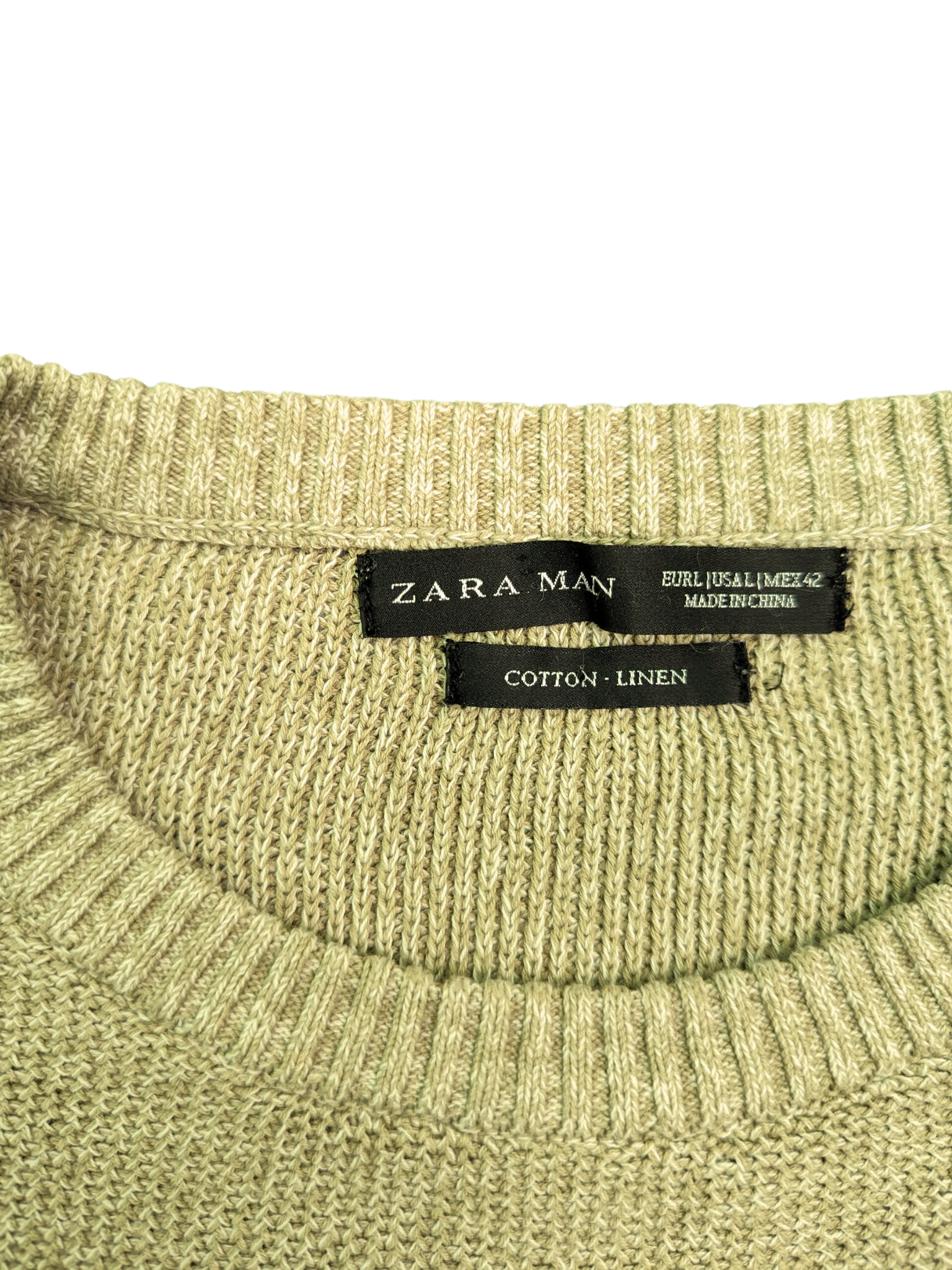 Vinatge Linen Khaki Zara Sweater - Crewneck