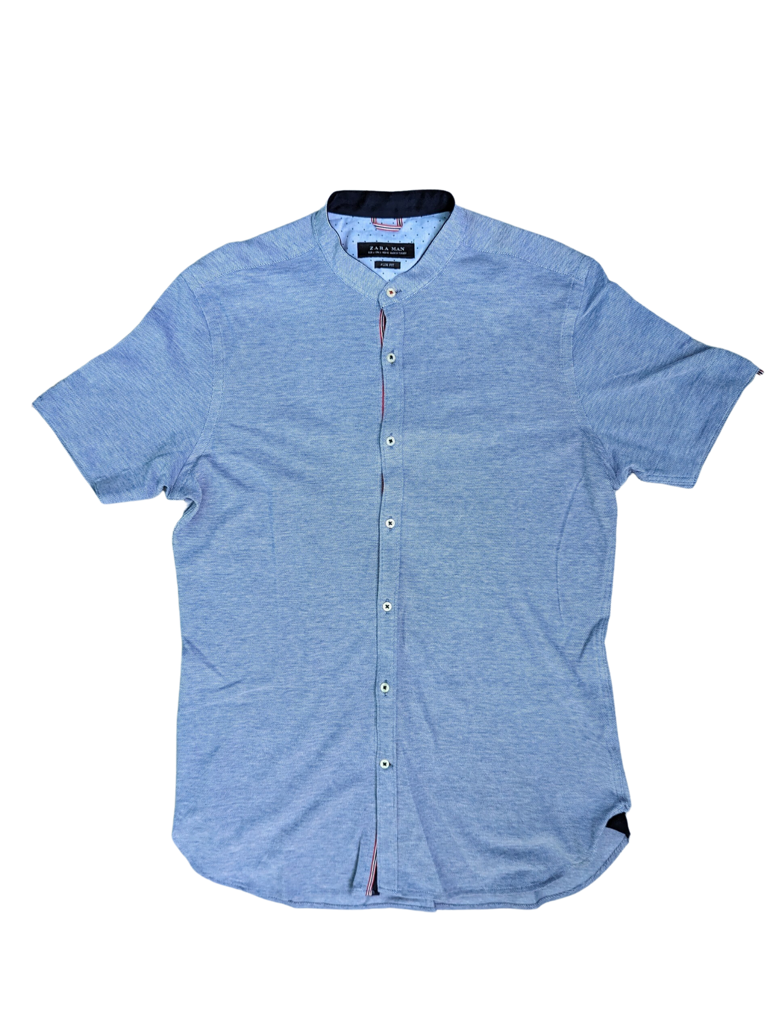 Vintage Collarless Slim Fit Zara Short Sleeve Shirt - Front View