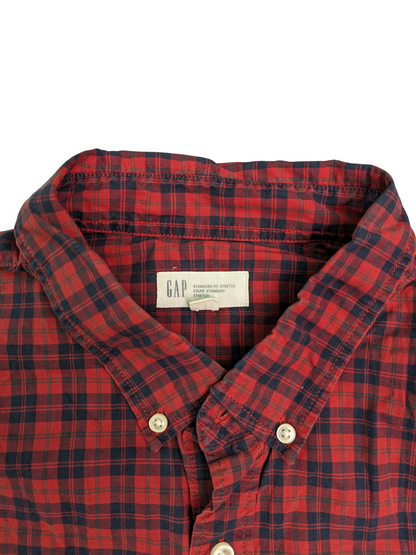 Vintage Red Chequered GAP Long Sleeve Shirt - Collar