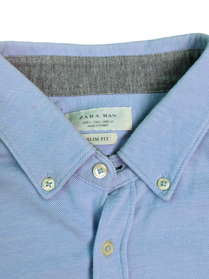 Vintage Pastel Blue Zara Long Sleeve Shirt - Collar